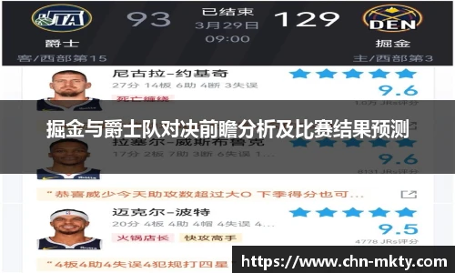 掘金与爵士队对决前瞻分析及比赛结果预测
